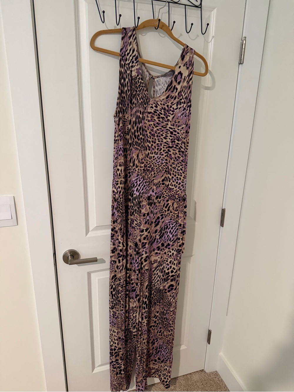 Sleeveless Animal Print Jumpsuit in Taupe and Lavender